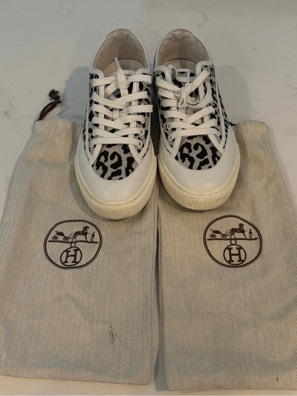 Authentic Hermes Low Top Sneakers 8.5 W (Leopard Print w/ Dust Bags) - Picture 1 of 6